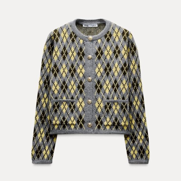 Zara Gray and Yellow Knit Cardigan  Size XL NWT - Picture 4 of 9